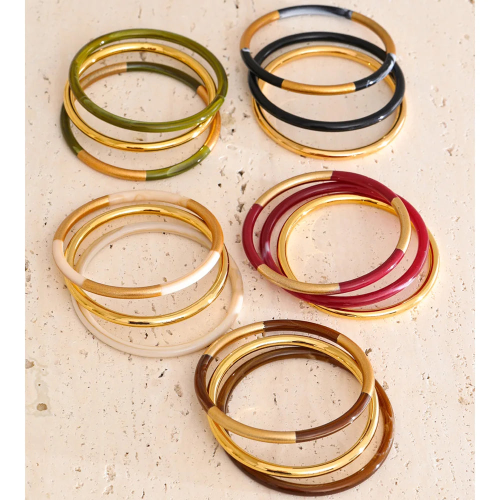 3-Circle Resin Bangle Set – Waterproof 18K Gold Plated Bracelet | Ezra Gems