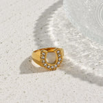 Crystal Pave U Initial Ring – Waterproof 18K Gold Plated Ring | Ezra Gems