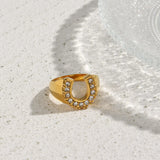 Crystal Pave U Initial Ring – Waterproof 18K Gold Plated Ring | Ezra Gems