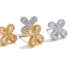 Cubic Zirconia Flower Stud Earrings – Waterproof 18K Gold Plated Earrings | Ezra Gems