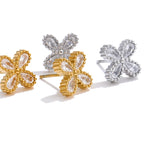 Cubic Zirconia Flower Stud Earrings – Waterproof 18K Gold Plated Earrings | Ezra Gems