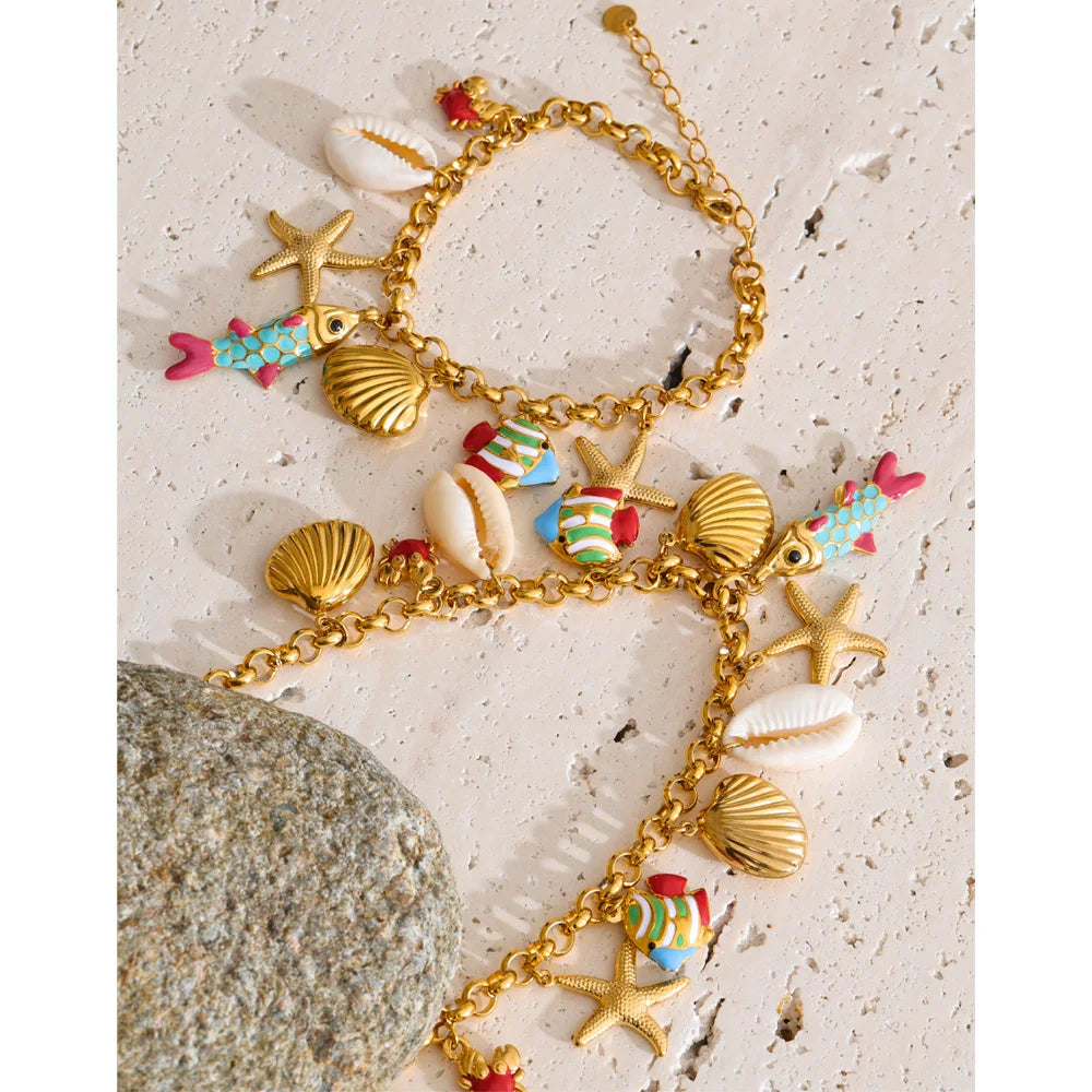 Ocean Charm Enamel Starfish Necklace — waterproof hypoallergenic stainless steel 18K gold-plated jewelry | Ezra Gems