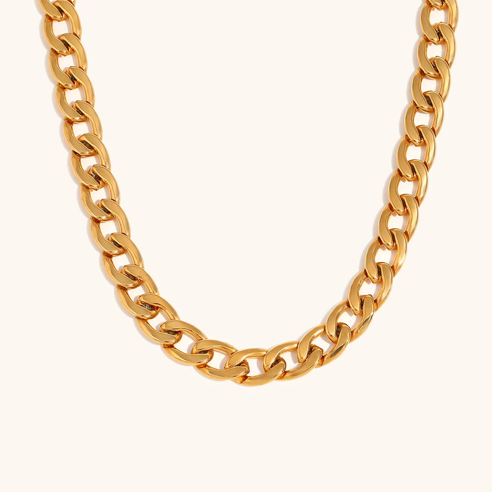 Minimalist Cuban Polished Chain Necklace – Waterproof 18K Gold Plated Necklace | Ezra Gems