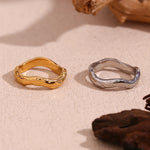 Wave Pattern Plain Band Ring – Waterproof 18K Gold Plated Ring | Ezra Gems