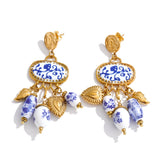 Blue Ceramic Flower Drop Earrings