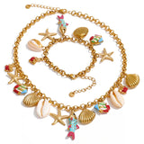 Ocean Charm Enamel Starfish Necklace & Bracelet Set — waterproof hypoallergenic stainless steel 18K gold-plated jewelry | Ezra Gems