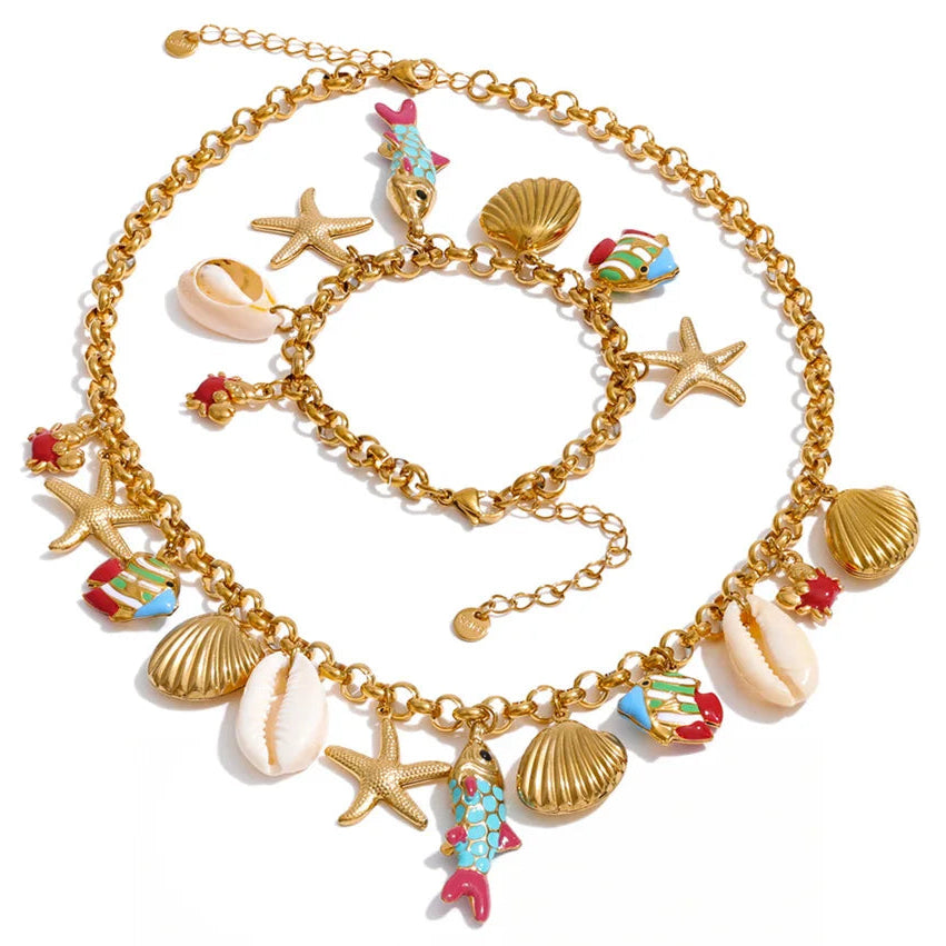 Ocean Charm Enamel Starfish Bracelet — waterproof hypoallergenic stainless steel 18K gold-plated jewelry | Ezra Gems