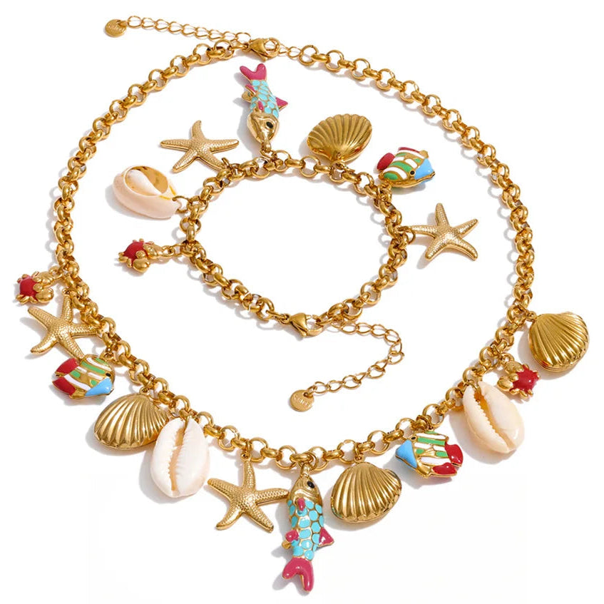 Ocean Charm Enamel Starfish Necklace — waterproof hypoallergenic stainless steel 18K gold-plated jewelry | Ezra Gems