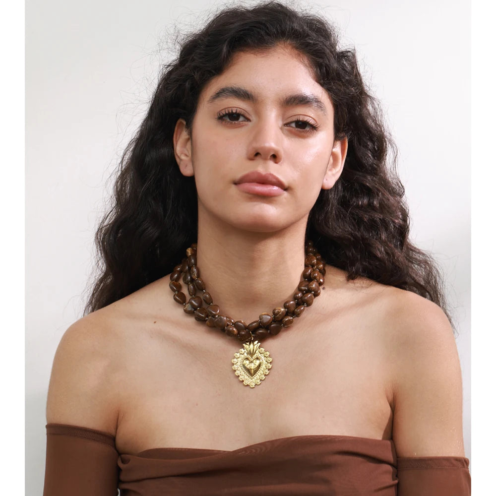 Acrylic Bead Heart Pendant Necklace – Waterproof 18K Gold Plated Necklace | Ezra Gems