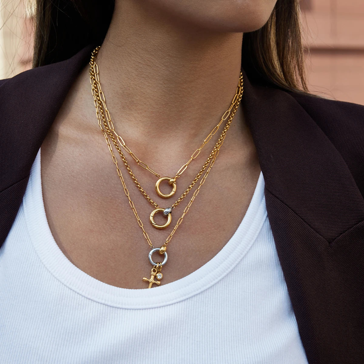 Circle Cross Pendant Necklace – Waterproof 18K Gold Plated Necklace | Ezra Gems