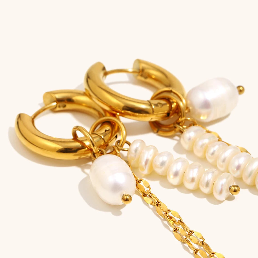 Freshwater Pearl Chain Tassel Earrings – Waterproof 18K Gold Plated Earrings | Ezra Gems