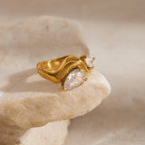 Irregular Geometric White Zircon Ring – Waterproof 18K Gold Plated Ring | Ezra Gems