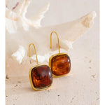 Amber Resin Square Drop Earrings – Waterproof 18K Gold Plated Earrings | Ezra Gems