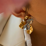 Two Tone Wave Petal Stud Earrings – Waterproof 18K Gold Plated Earrings | Ezra Gems