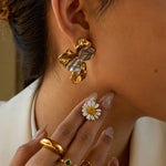 Two Tone Wave Petal Stud Earrings – Waterproof 18K Gold Plated Earrings | Ezra Gems