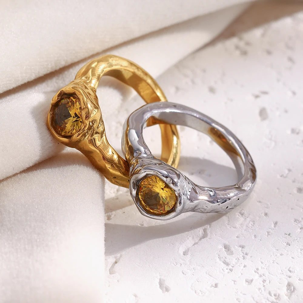 Champagne Zircon Thin Band Ring – Waterproof 18K Gold Plated Ring | Ezra Gems