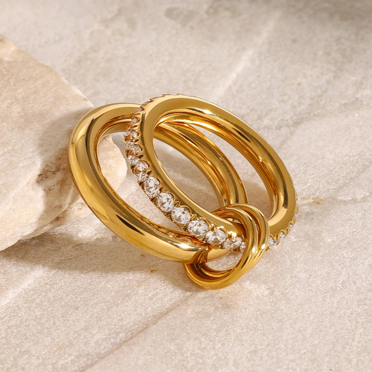 Double Layer Zircon Inlaid Ring – Waterproof 18K Gold Plated Ring | Ezra Gems