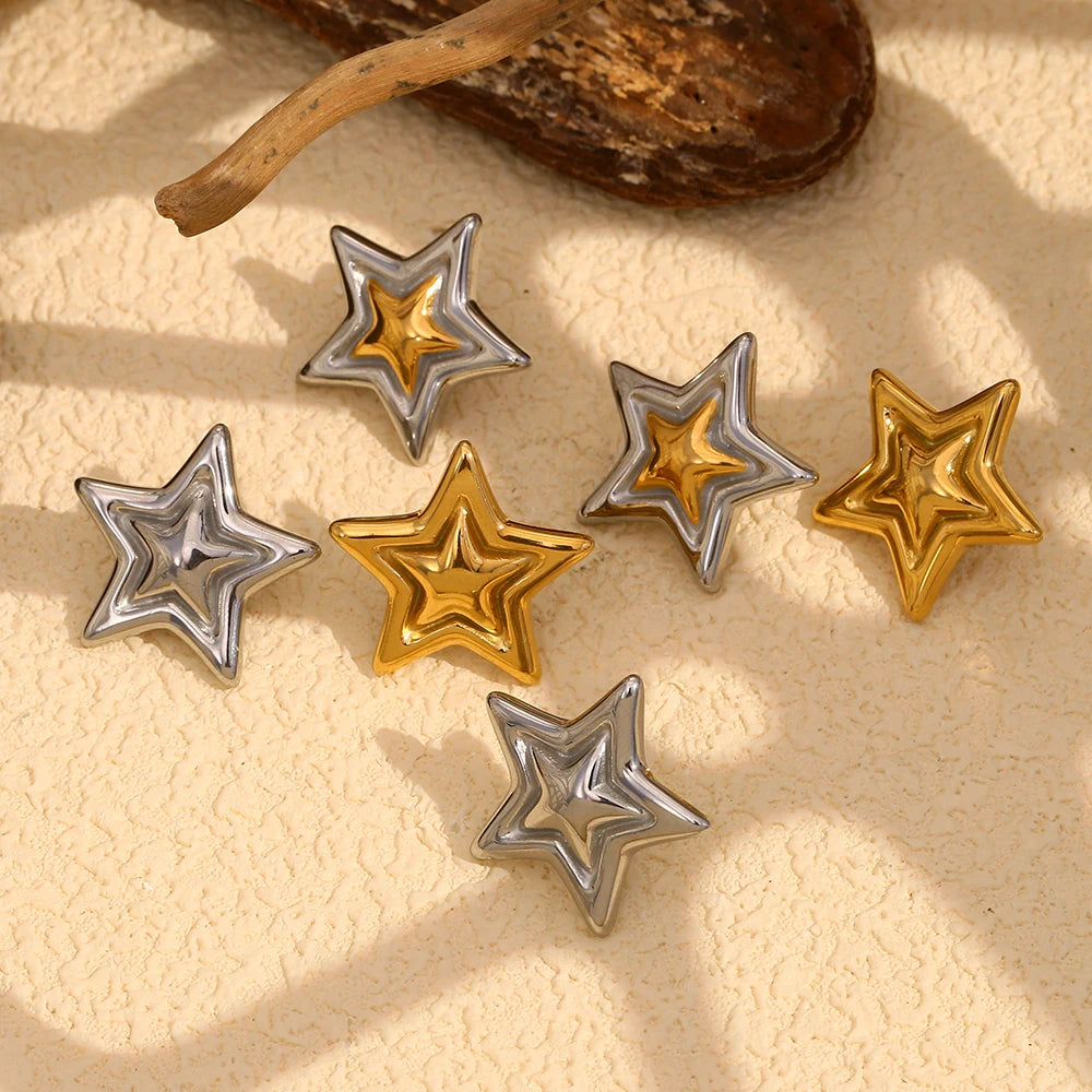 Double-Layer Pentagram Star Earrings – Waterproof 18K Gold Plated Earrings | Ezra Gems