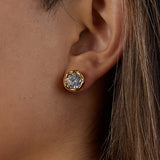 Round Zirconia Gold Halo Stud Earrings – Waterproof 18K Gold Plated Earrings | Ezra Gems