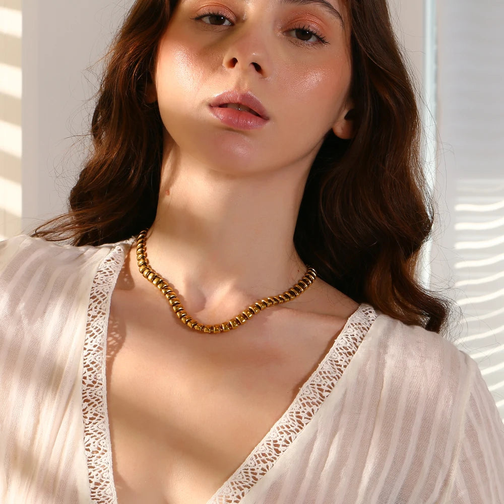 Elastic Square Bean Chain Necklace – Waterproof 18K Gold Plated Necklace | Ezra Gems