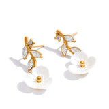 Zirconia Resin Leaf Flower Stud Earrings – Waterproof 18K Gold Plated Earrings | Ezra Gems