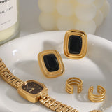 Retro Agate Geometric Stud Earrings