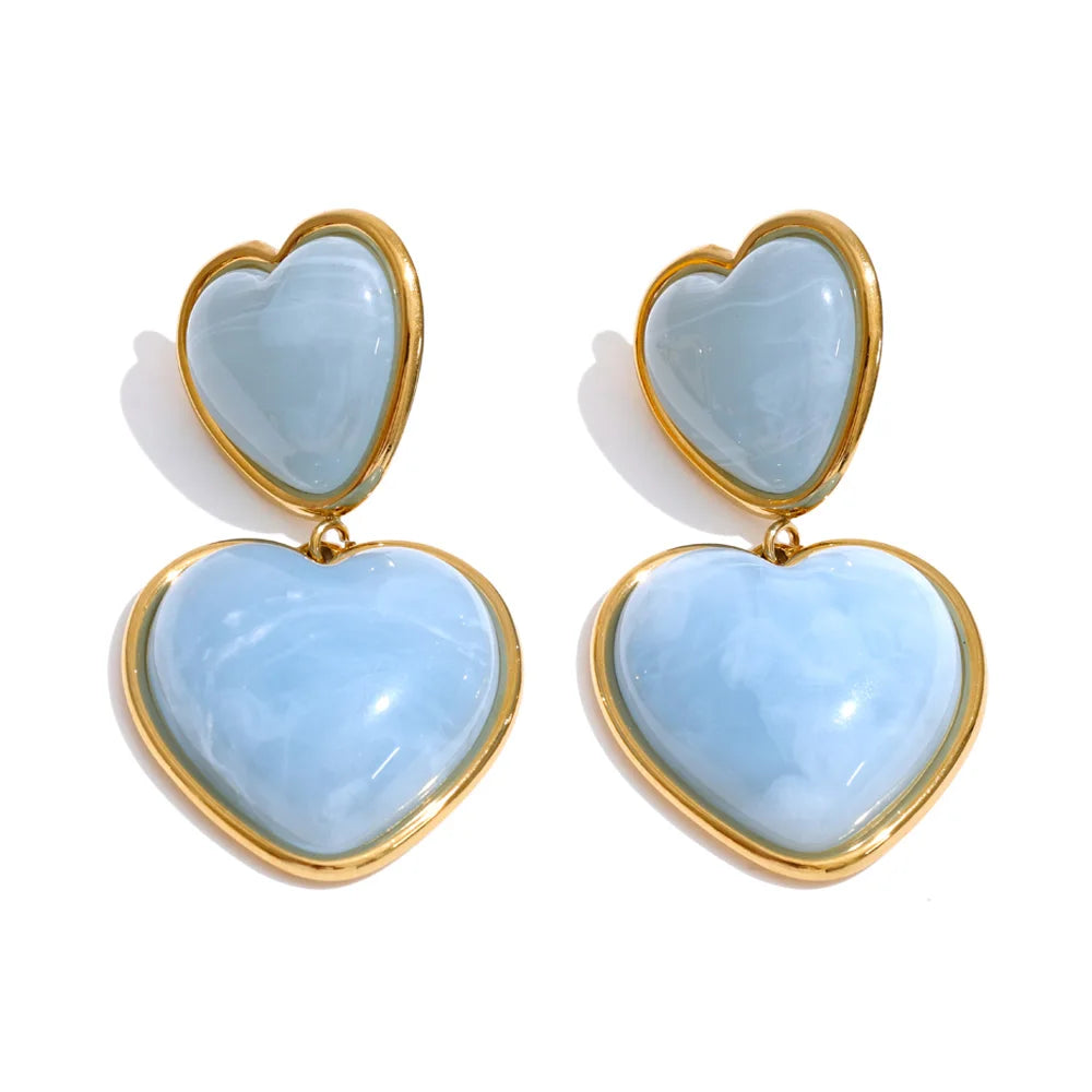 Sweet Acrylic Resin Heart Drop Earrings – Waterproof 18K Gold Plated Earrings | Ezra Gems