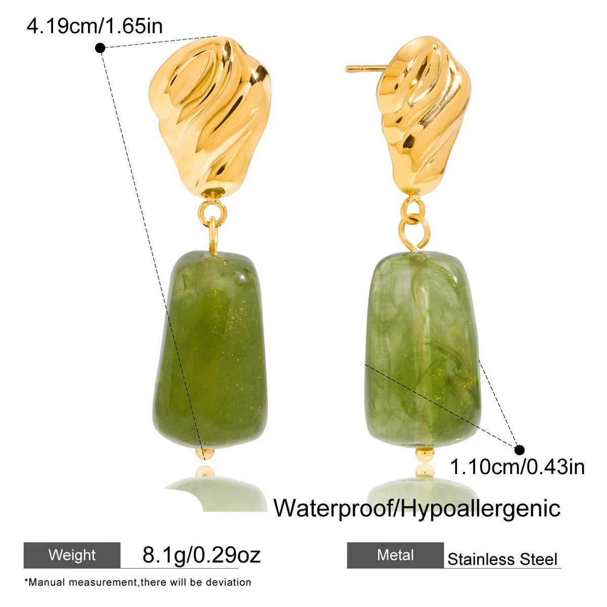 Vintage Resin Drop Earrings – Waterproof 18K Gold Plated Earrings | Ezra Gems