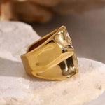 Hammered Texture Wide Open Ring – Waterproof 18K Gold Plated Ring | Ezra Gems