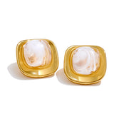 Glossy Resin Square Stud Earrings – Waterproof 18K Gold Plated Earrings | Ezra Gems