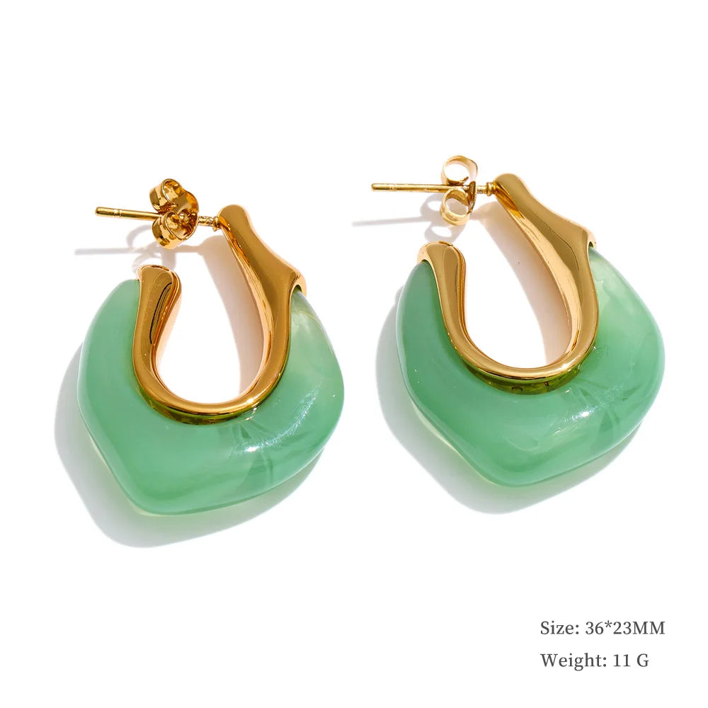 Multi-Color Resin Round & Square Geometric Earrings