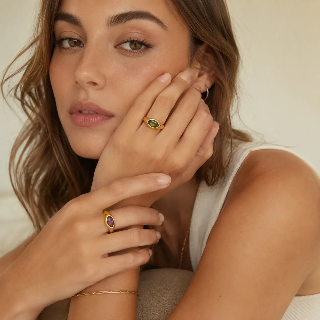 Horse Eye Zircon Signet Ring – Waterproof 18K Gold Plated Ring | Ezra Gems