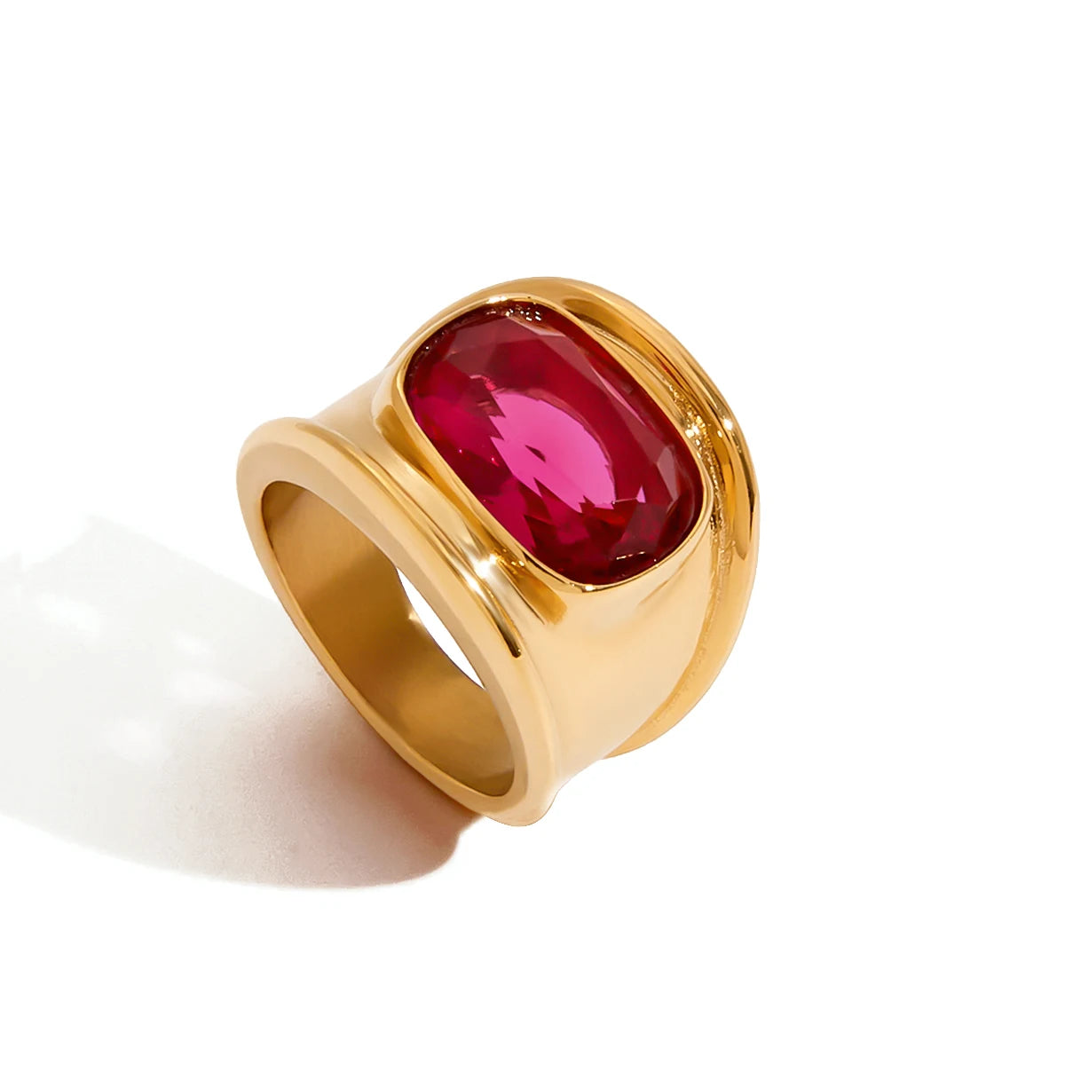 Pink Zirconia Wide Band Ring – Waterproof 18K Gold Plated Ring | Ezra Gems