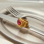 Pink Zirconia Wide Band Ring – Waterproof 18K Gold Plated Ring | Ezra Gems