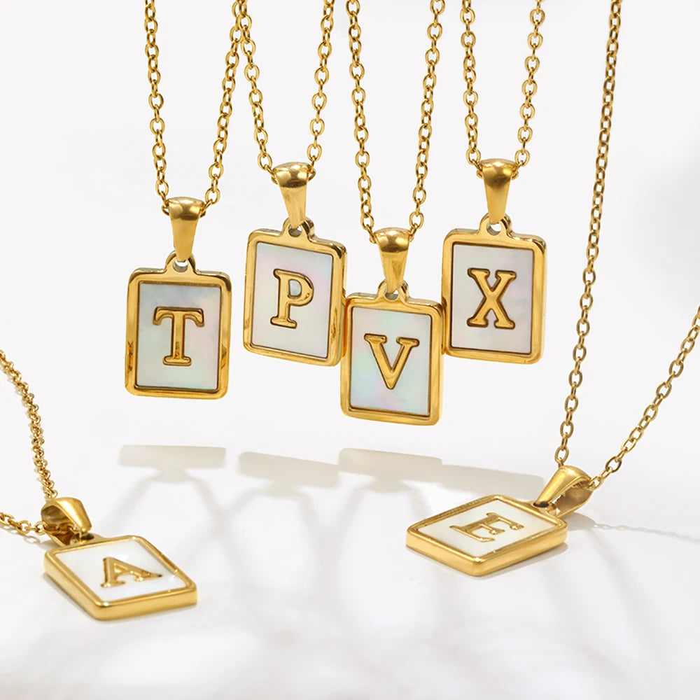 Mother of Pearl Initial Necklace – Waterproof 18K Gold Plated Necklace | Ezra Gems