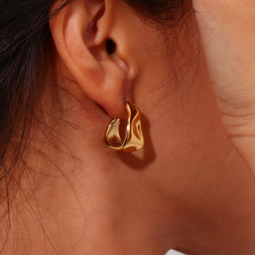 Geometric Trapezoid Creole Hoop Earrings – Waterproof 18K Gold Plated Earrings | Ezra Gems