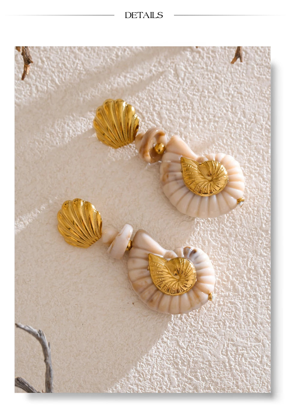 Ocean Resin Shell Conch Drop Earrings – Waterproof 18K Gold Plated Earrings | Ezra Gems