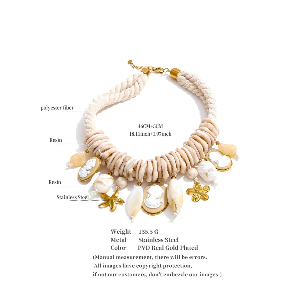 Braided Rope Resin Portrait Charm Necklace – Waterproof 18K Gold Plated Necklace | Ezra Gems