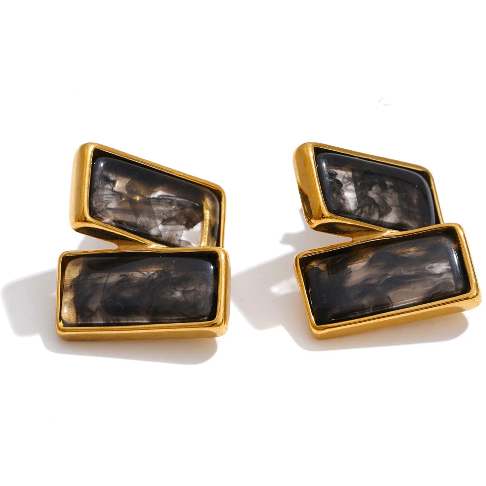Acrylic Rectangle Stud Earrings – Waterproof 18K Gold Plated Earrings | Ezra Gems