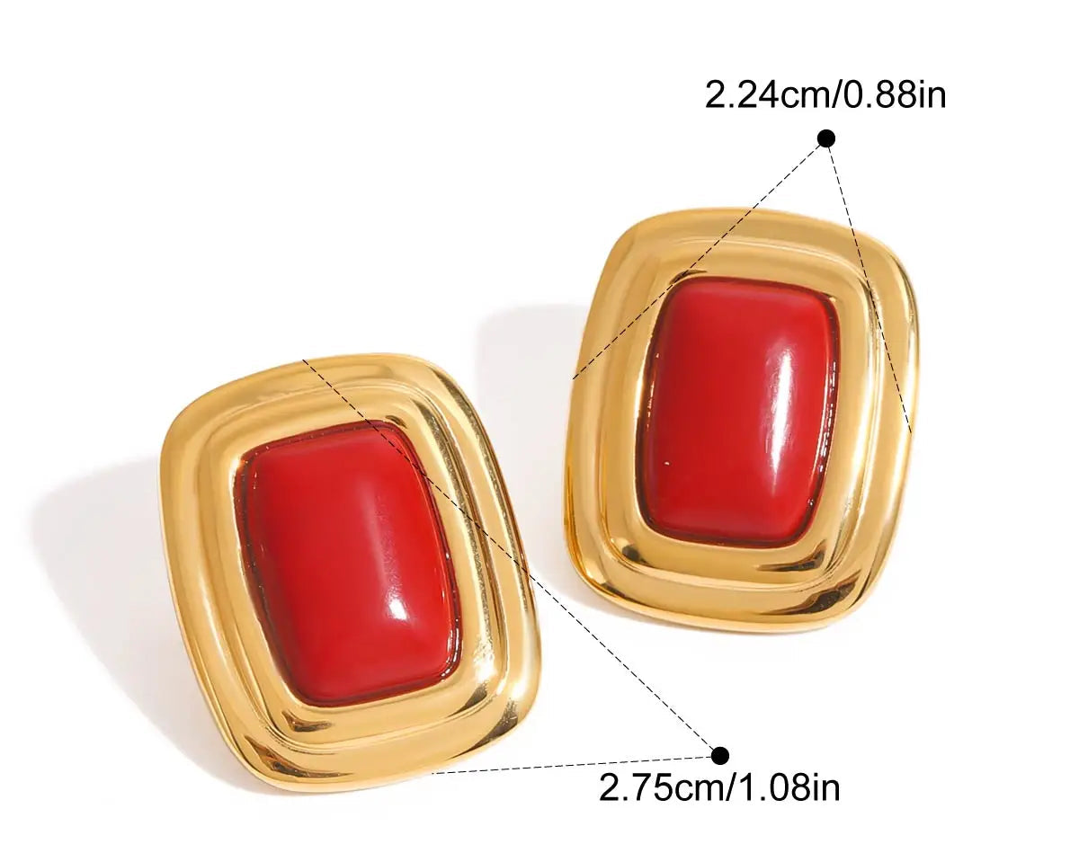 Retro Agate Geometric Stud Earrings
