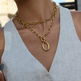 Oval Pendant Toggle Chain Necklace – Waterproof 18K Gold Plated Necklace | Ezra Gems