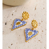 Blue Enamel Heart Drop Earrings