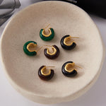 C Shape Resin Stud Earrings – Waterproof 18K Gold Plated Earrings | Ezra Gems