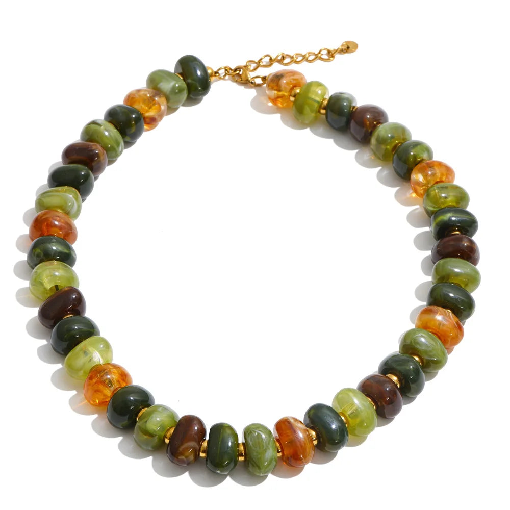 Colorful Resin Bead Chain Necklace – Waterproof 18K Gold Plated Necklace | Ezra Gems