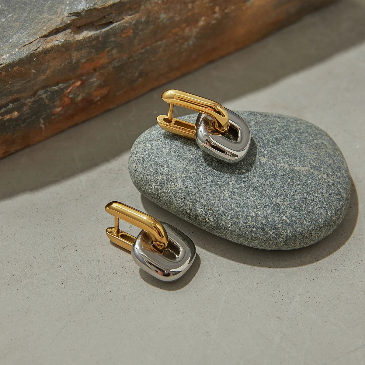 Patchwork U Shape Drop Earrings – Waterproof 18K Gold Plated Earrings | Ezra Gems