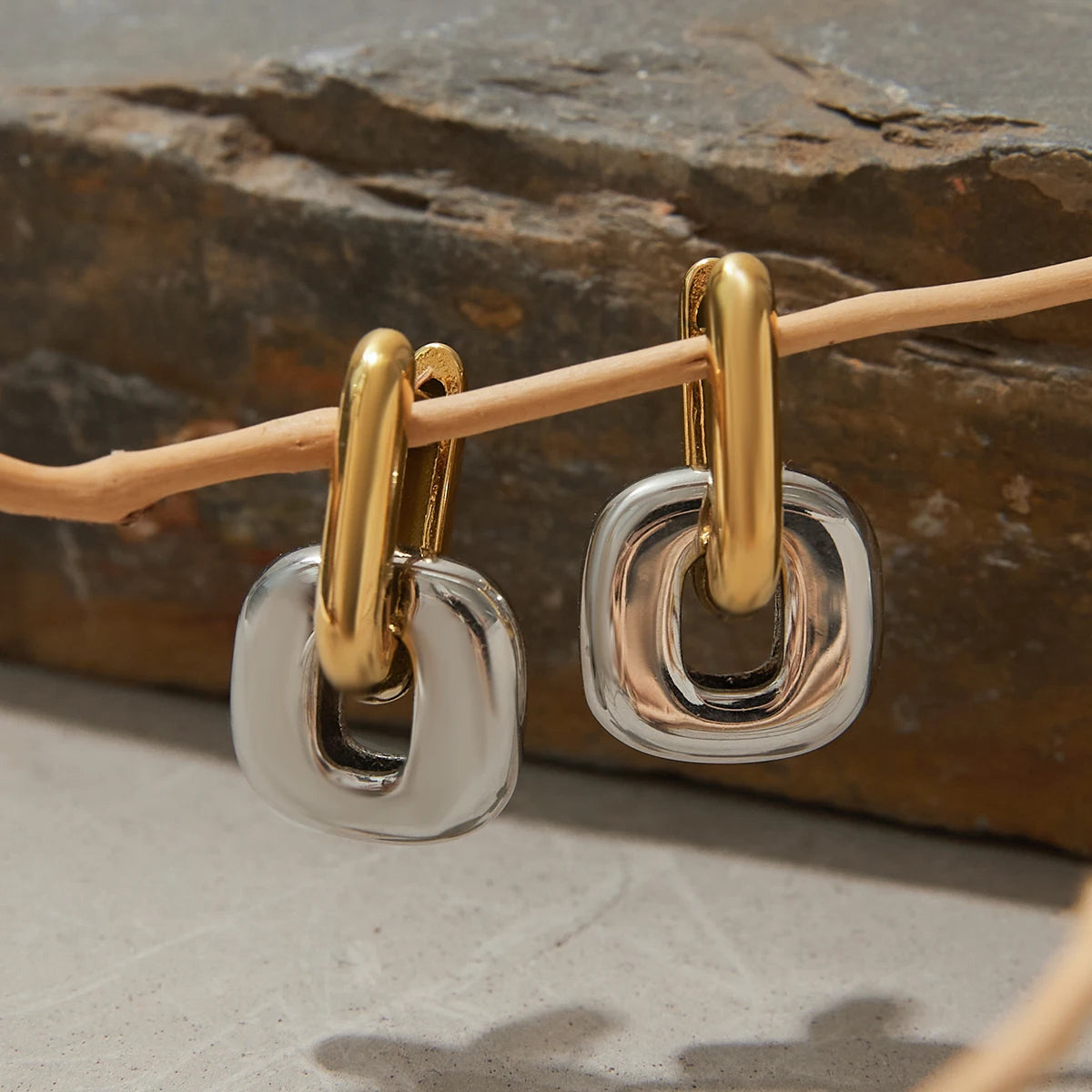 Patchwork U Shape Drop Earrings – Waterproof 18K Gold Plated Earrings | Ezra Gems