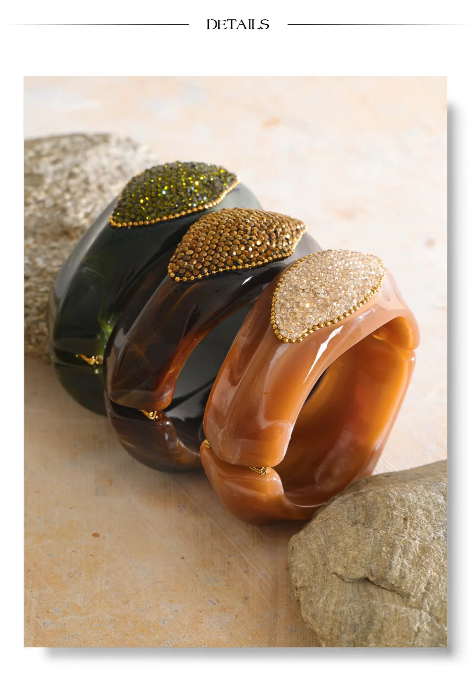 Resin Rhinestone Statement Bangle – Waterproof 18K Gold Plated Bracelet | Ezra Gems