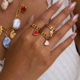 Heart Chain Ring - Pink & Red - Rings