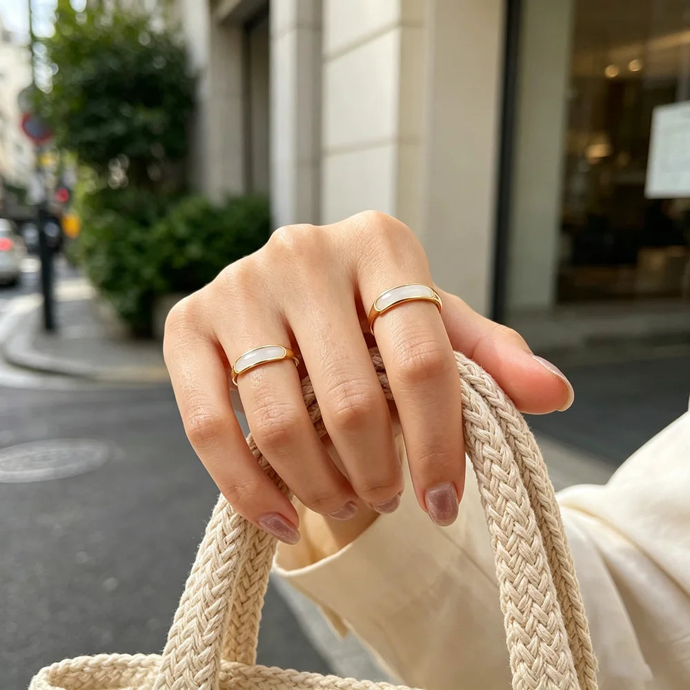 Natural Shell Thin Band Ring – Waterproof 18K Gold Plated Ring | Ezra Gems