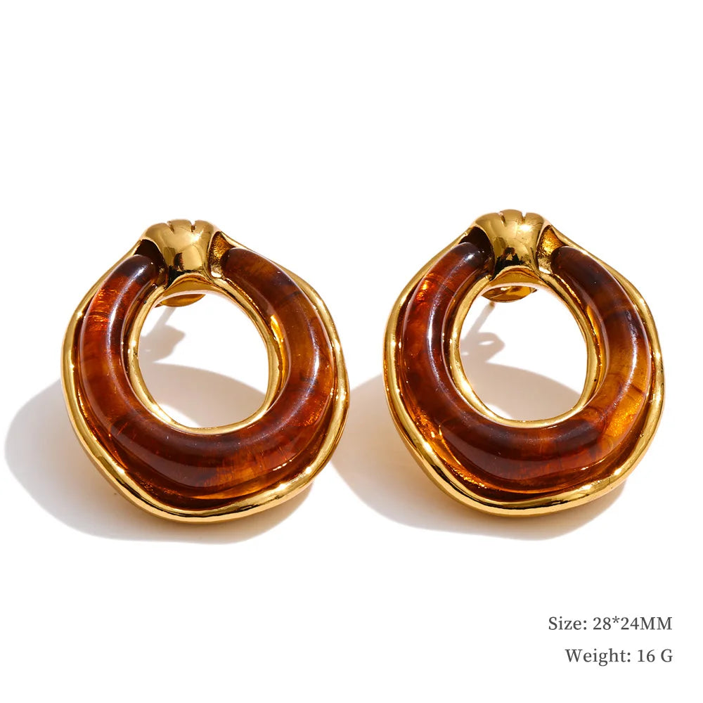 Multi-Color Resin Round & Square Geometric Earrings